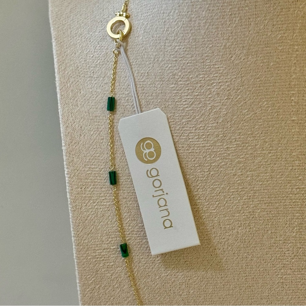Gorjana New 18k Gold Plated Brass Tatum Bead Necklace in Green Malachite 17” - Picture 5 of 7